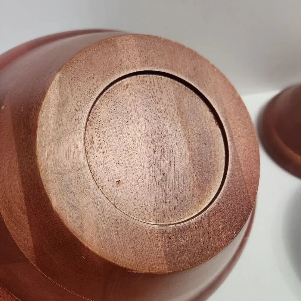 Vintage Wooden Teak Salad Bowls 3 Piece Set ( 1)-9.5